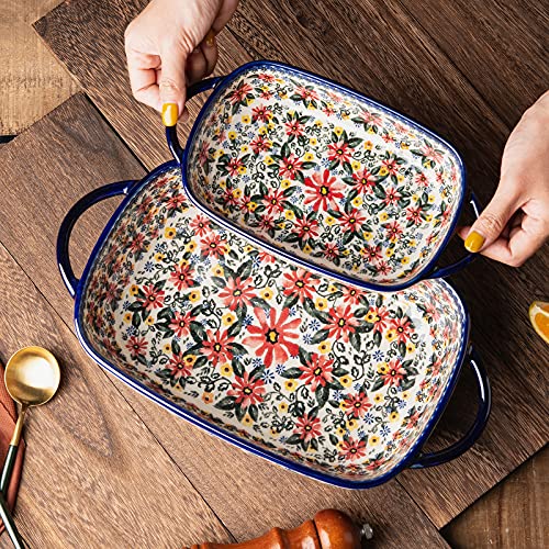 Baking Dish Ceramic Baking Pan Blue Casserole Dish Rectangular Baking Set 2pcs Bakeware Sets Single Serving Size Lasagna Pan Baking Dishes for oven