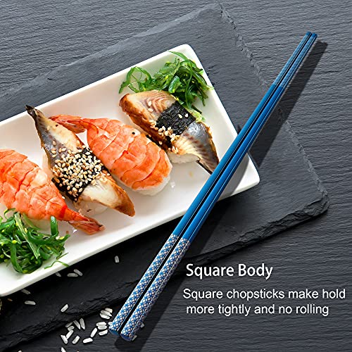 Metal Chopsticks Reusable Multicolor Stainless Steel Chopsticks Dishwasher Safe Chop Sticks Laser Engraved Copper Coin Pattern Square Non