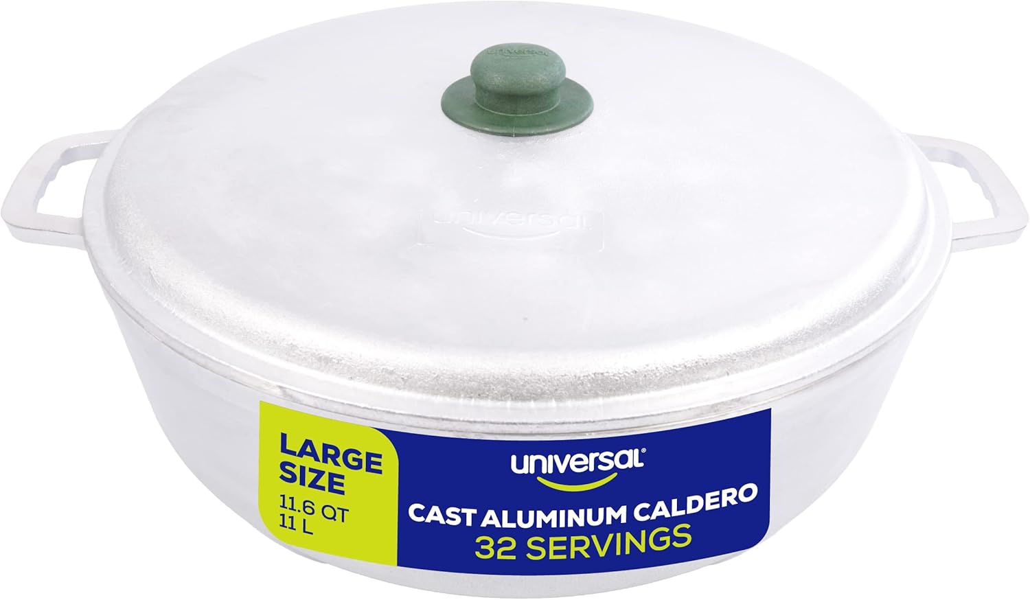 Universal (Professional Large) Caldero 32 Cups - 11.6 QT / 11 L, Stainless Aluminum Pot, Even Heat Distribution and Fast Cooking Dutch Oven Pot, Ergonomic Handles, Ideal for Rice, and French Fries - Culinary Roots
