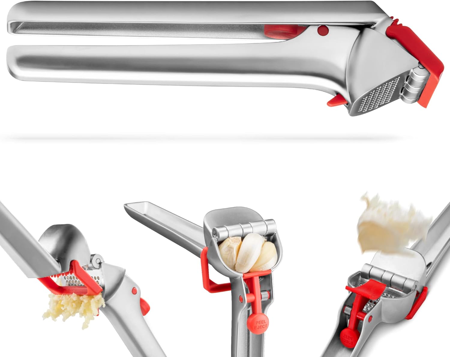 Dreamfarm Garject 2-In-1 Garlic Peeler, Garlic Press & Mincer with Garlic Peel Ejector, Chrome-Plated Zinc - Red - Culinary Roots