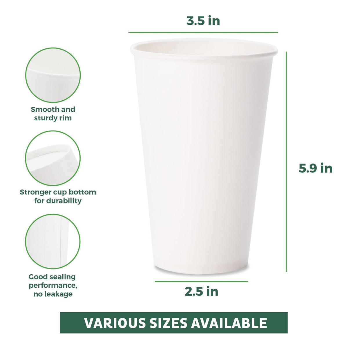 Coffee Cups 20 oz [100 Pack] Disposable Paper Cups for Hot or Iced Coffee Cup (100 Count)