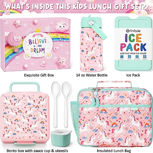 Kids Bento Lunch Box with Toddler Insulated Water Bottle Lunch Bag (7 Count)