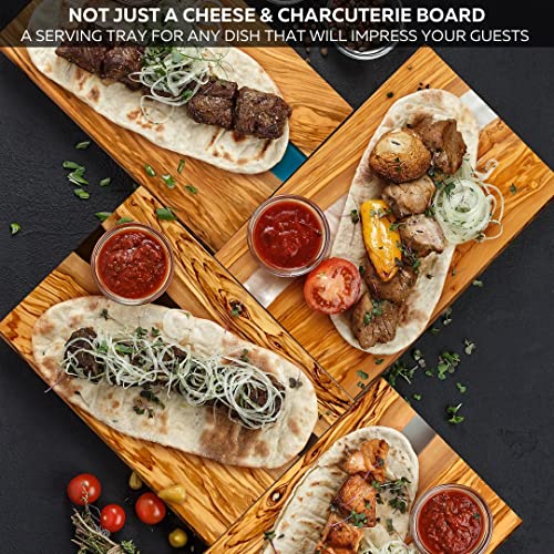 Handcrafted Italian Olive Wood Cheese & Charcuterie Board Set with Unique Black Resin Artwork