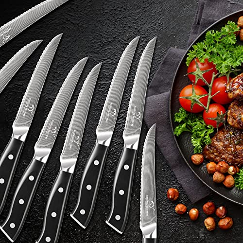 18PCS Damascus Japanese Kitchen Knife Set with Block (18 Count)
