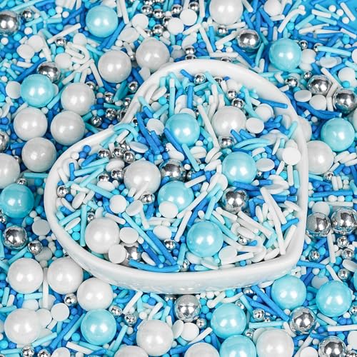 Edible Blue Silver White Sprinkles (4.5 Ounce)