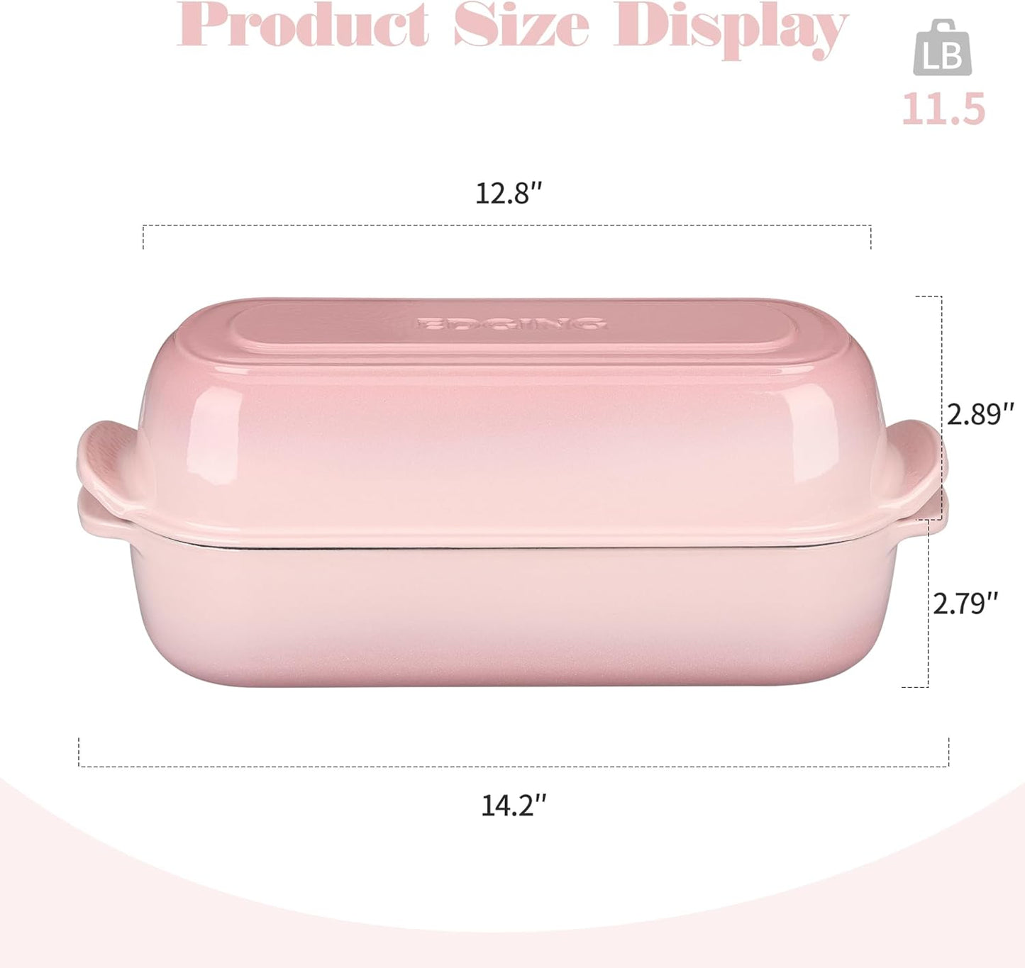 Enameled Cast Iron Loaf Pan with Lid, Dutch Oven for Homemade Bread Baking, 12.5x5.5 inch, 5Qt, Pink - Culinary Roots