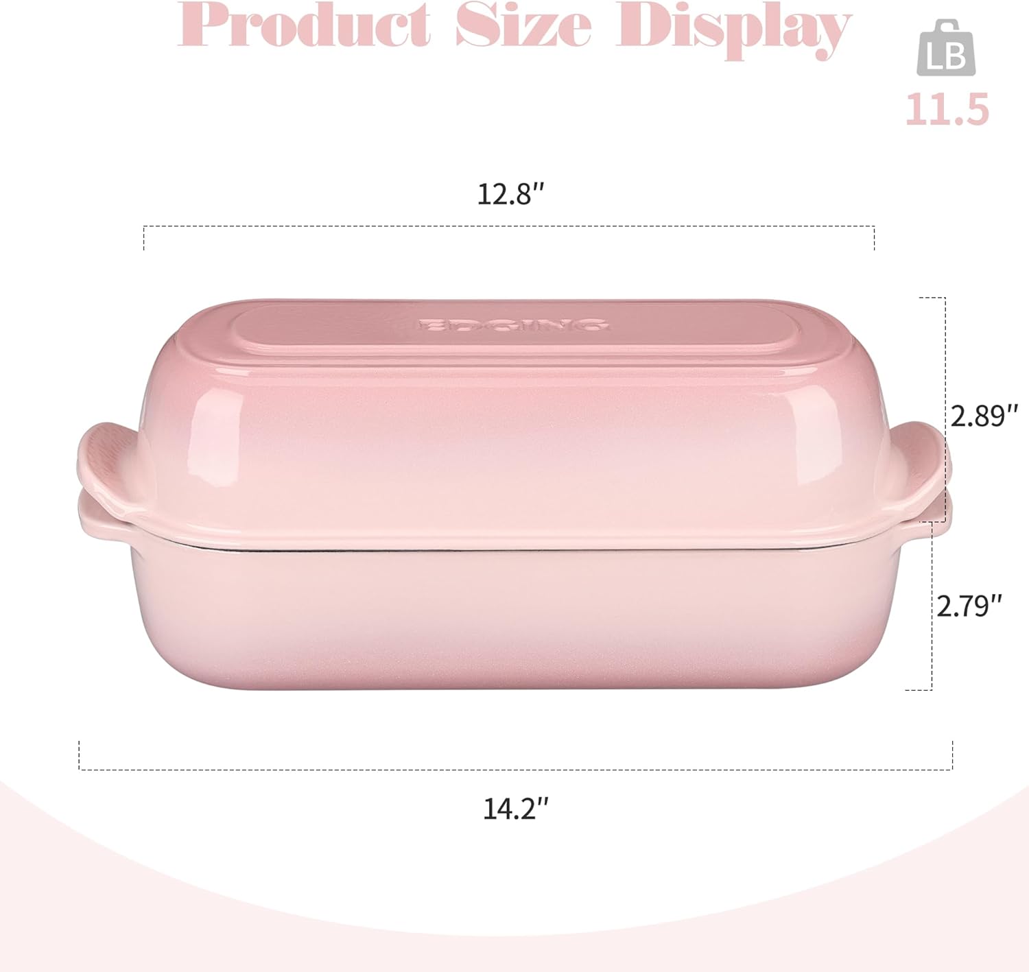 Enameled Cast Iron Loaf Pan with Lid, Dutch Oven for Homemade Bread Baking, 12.5x5.5 inch, 5Qt, Pink - Culinary Roots