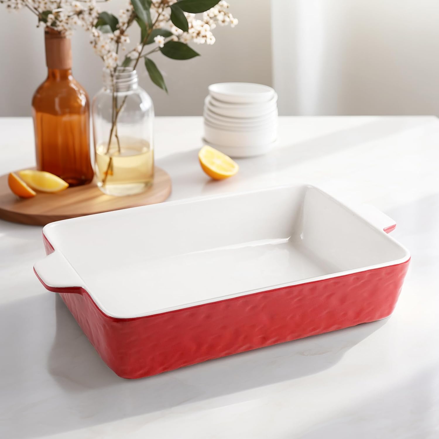 4 QT Baking Dish, Casserole Dishes for Oven, 9x13 Baking Pan with Handles, Lasagna Pan Deep, Ceramic Casserole Dish Oven Safe for Baking, Lasagna, Kitchen, Wedding Gift (Red) - Culinary Roots