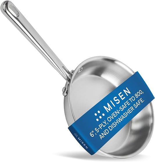 Misen 5-Ply Stainless Steel 6" Frying Pan - Professional Cookware for Induction, Gas and Electric - Dishwasher Safe, Oven Safe to 800°F - Durable, Versatile, Even Heating