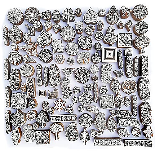 Assorted Wooden Block Printing Stamps (50 Count)
