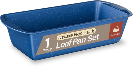 Nonstick Loaf Pan Set Pack of 1, Carbon Steel 11" Large Baking Bread Pan, Oven Safe Up to 450°F, PFOA, PFOS, PTFE Free, Space Saving Stackable Design, Stain Resistant, Dishwasher Friendly, Blue Marble - Culinary Roots