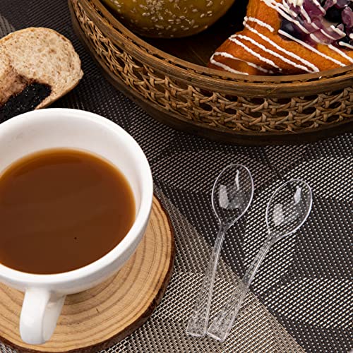 300 Pieces Clear Plastic Mini Spoons for Desserts 4 Inches Clear Plastic Spoons Heavy Duty Perfect for Cake (300 Count)