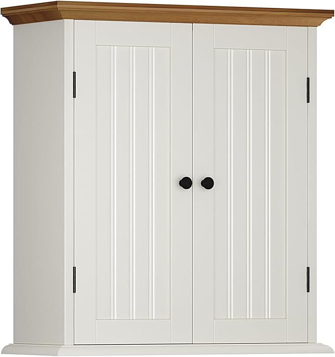 ChooChoo Bathroom Wall Cabinet, Over The Toilet Space Saver Storage Cabinet, Medicine Cabinet with 2 Door and Adjustable Shelves, Cupboard, Antique White & Brown