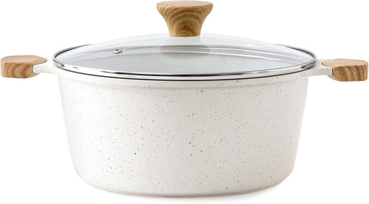 SENSARTE Ceramic Nonstick Stock Pot with Lid, 4.5 Quart Induction Cooking Pot with Tempered Glass Lid, Stew Pot for Soup and Oatmeal, Pasta Casserole, PFOA PFAS PTFE Free, White - Culinary Roots