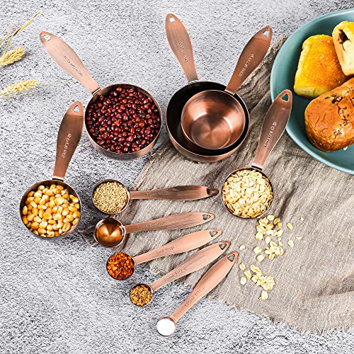 Copper Plated Measuring Cups and Spoons Set with 5 Copper Measuring Cups and 5 Measuring Spoons and Measure Ingredient Leveler and Rings