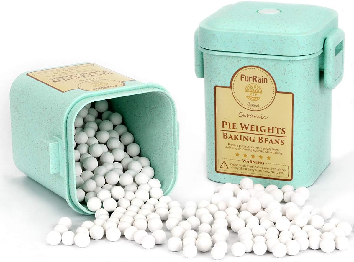 Ceramic Pie Weights Reusable 10mm Baking Beans Pie Crust Weights Natural Ceramic Stoneware with Wheat Straw Container - Culinary Roots