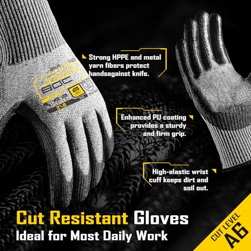 120 Pairs A6 PU Cut Resistant Safety Work Gloves with Grip (120 Count)
