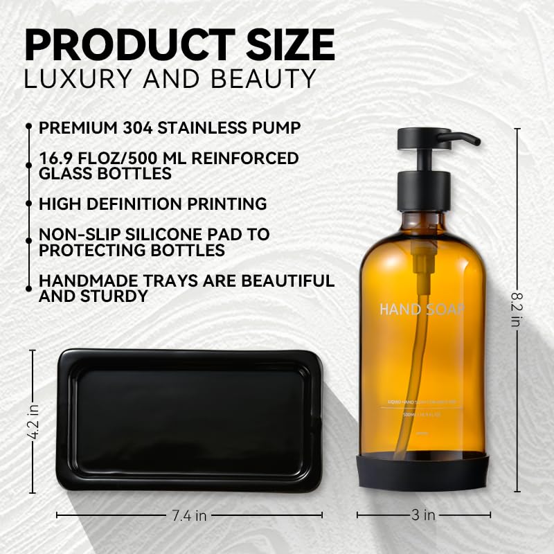 Glass Kitchen Soap Dispenser Set with Ceramic Tray (2 Count)