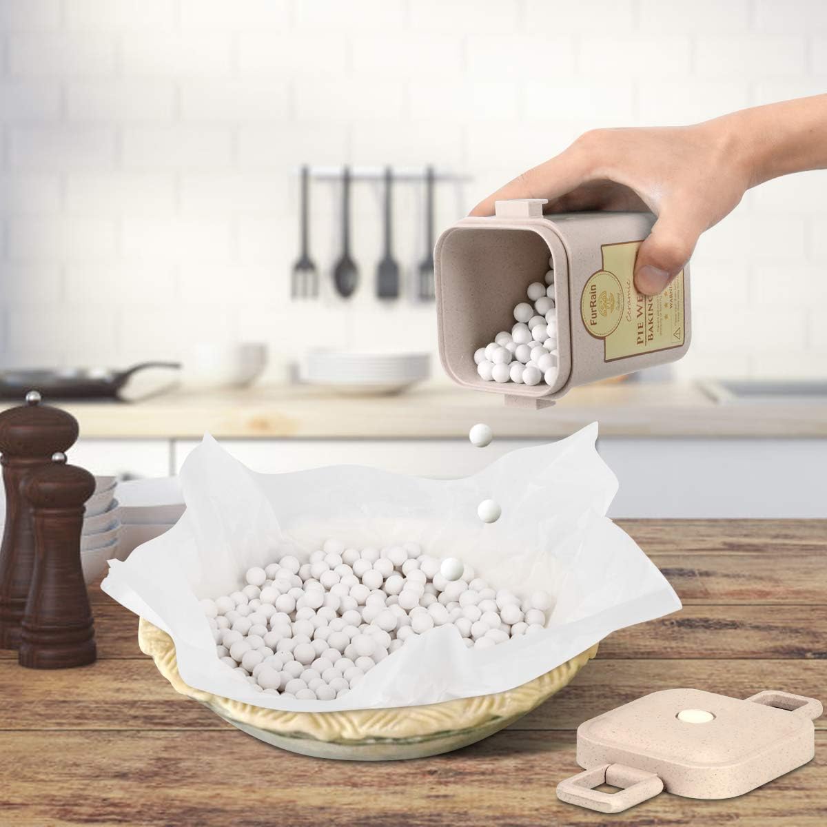 Ceramic Pie Weights Reusable 10mm Baking Beans Pie Crust Weights Natural Ceramic Stoneware with Wheat Straw Container - Culinary Roots