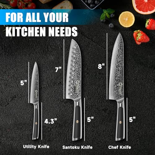Damascus Kitchen Knife Set 3 Piece (3 Count)