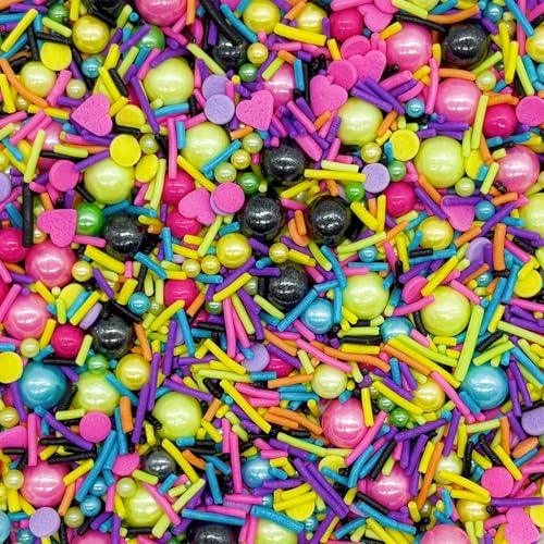 Pink & Black & Green & Yellow Sprinkles Mix Size Pearls Disco Themed Cake Decorations Cupcake Toppers Perfect for Wedding Valentine Christmas Supplies 4.58OZ (4.58 Ounce)