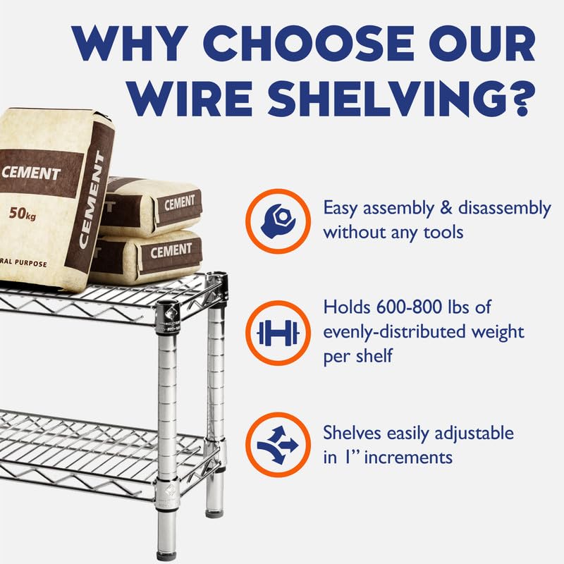Shelving Inc. 8" d x 30" w x 34" h Chrome Wire Shelving with 3 Tier Shelves (3 Count)