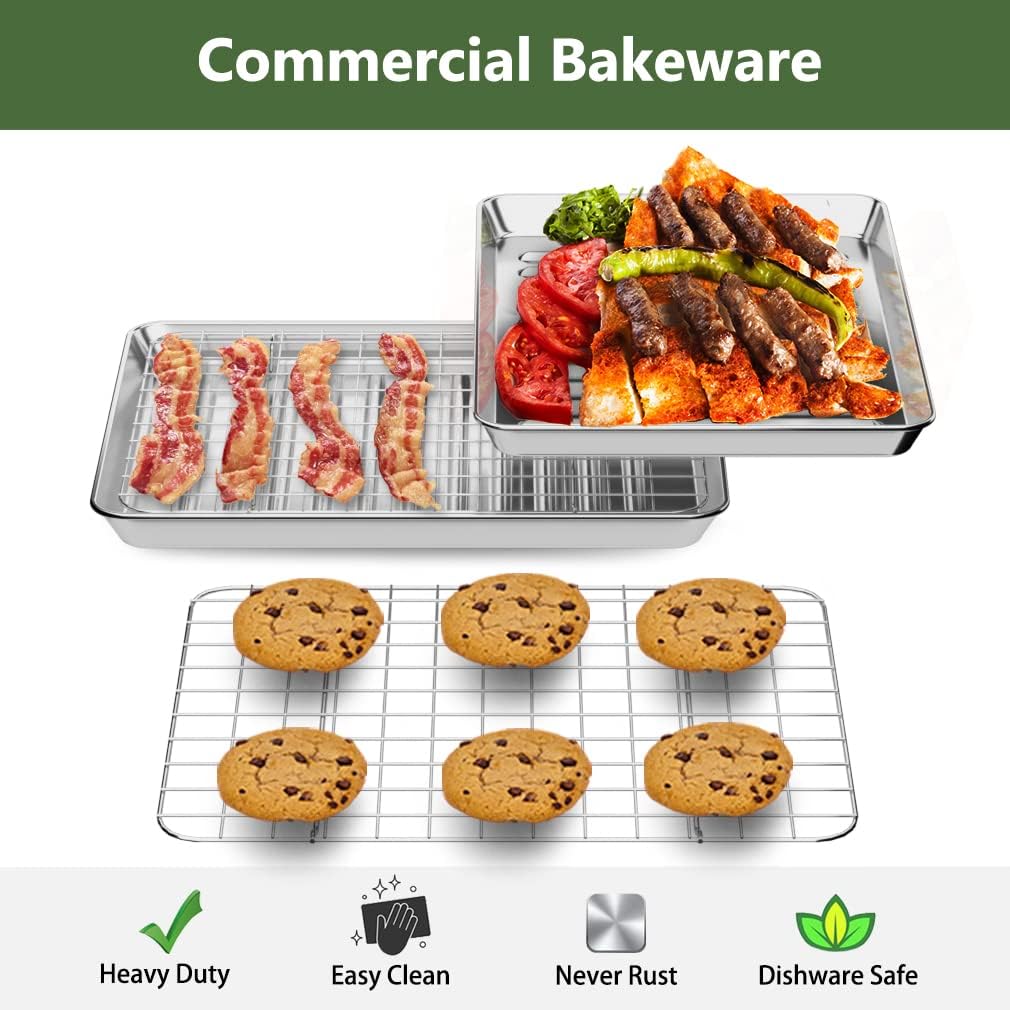 ROTTAY Small Baking Sheet Pan with Wire Rack Set [2 Pans + 2 Racks], 1/8 Stainless Steel Cookie Sheets for Oven, Warp Resistant & Heavy Duty & Rust Free, Size 9 x 7 x 1 Inches - Culinary Roots