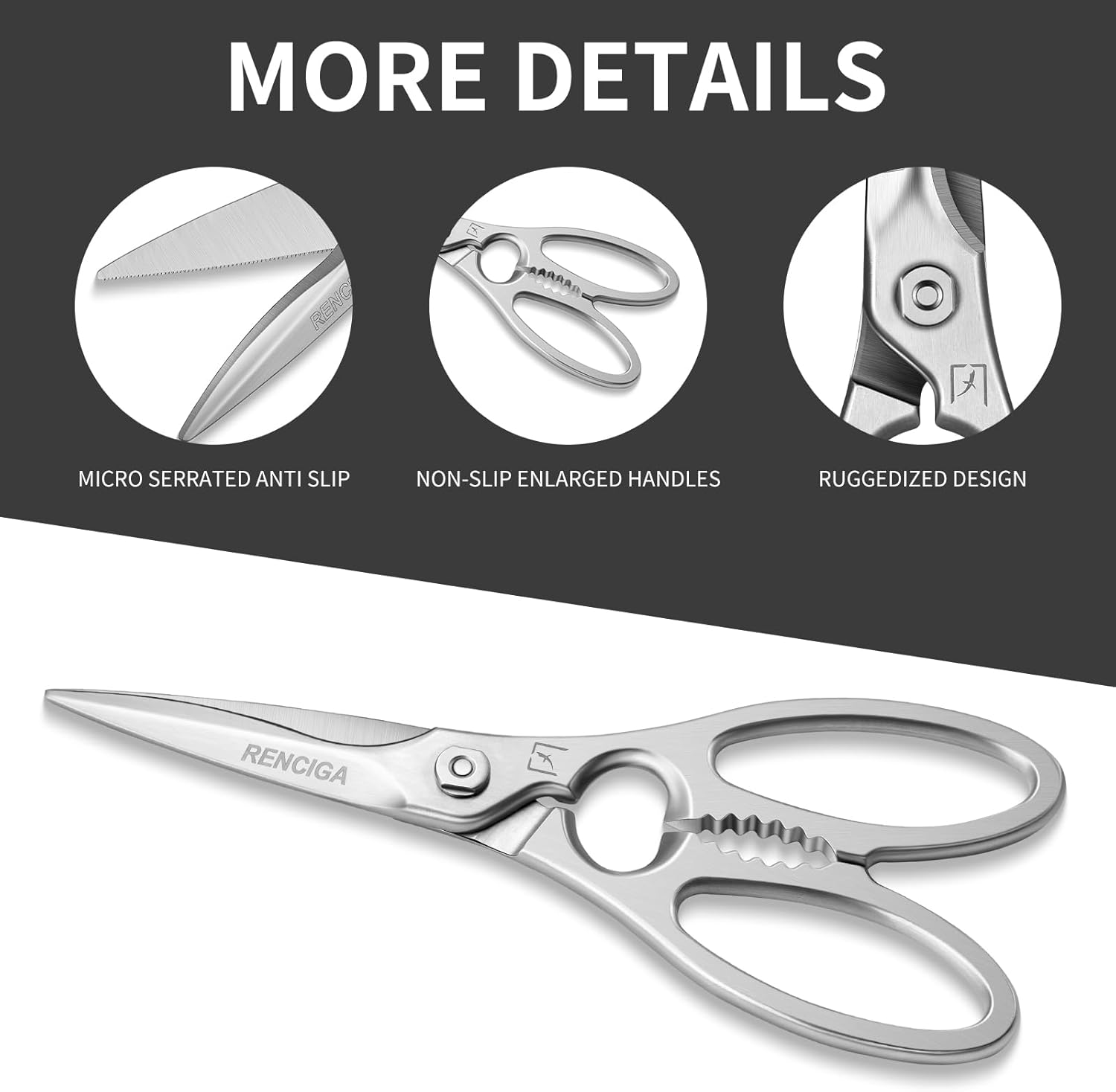 Kitchen Scissors Multi-Purpose Kitchen Shears Micro-serrated Sharp Blade Heavy Duty Stainless Steel Safe Food Scissors for Chicken, Poultry, Fish, Meat & Herbs with Non-Slip Grips - Culinary Roots