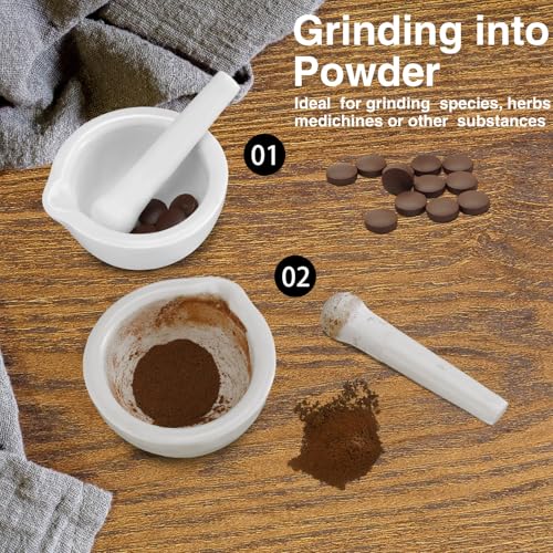 2 Sets Mini Mortar and Pestle Set Porcelain with 2 Brushes (2 Count)