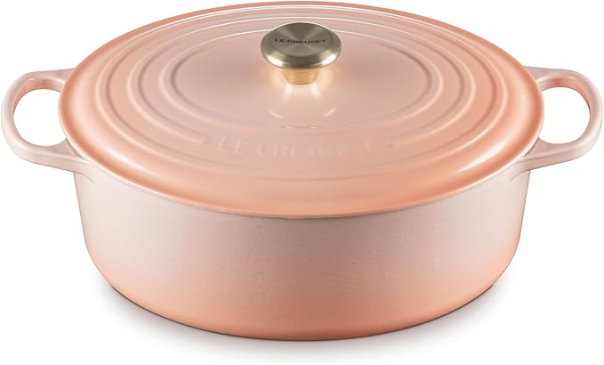 Le Creuset Enameled Cast Iron Signature Oval Dutch Oven, 8 qt., Peche with Light Gold Knob