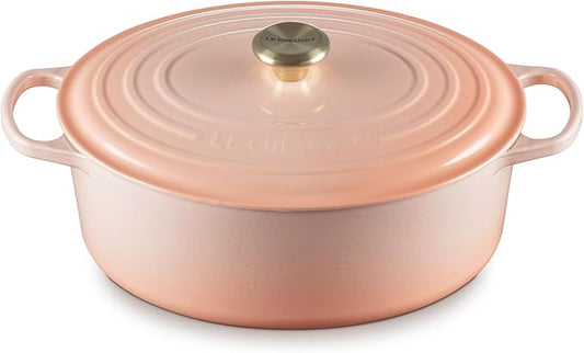 Le Creuset Enameled Cast Iron Signature Oval Dutch Oven, 8 qt., Peche with Light Gold Knob