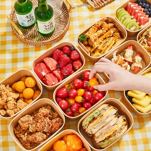 50 Pack 19oz Disposable Kraft Paper Bowls with Lids and Forks (50 Count)