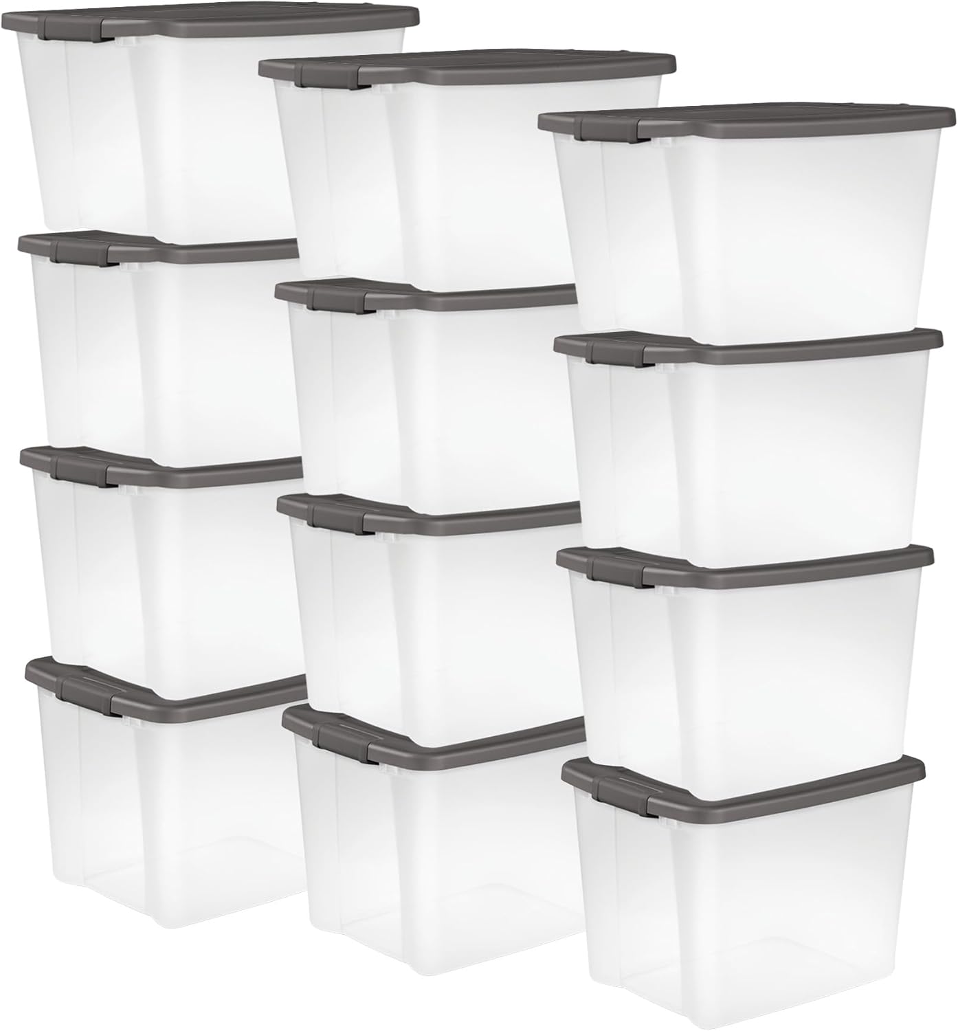 Sterilite 12-Pack Plastic Storage Bins w/ Lids, Shelf Totes Large Clear Totes, 50 Qt, Gray