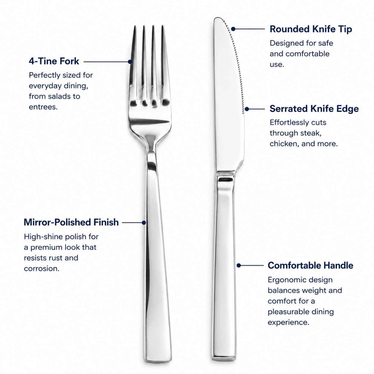 12 Piece Stainless Steel Dinner Knife and Fork Set for 6