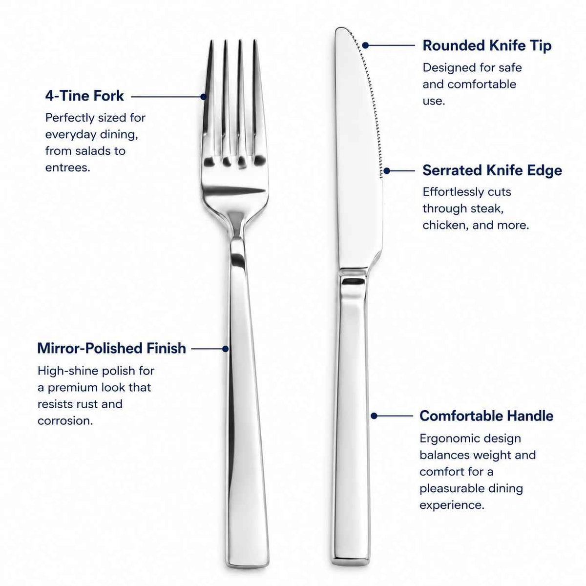 12 Piece Stainless Steel Dinner Knife and Fork Set for 6