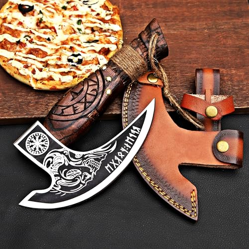 Pizza Cutter Axe Rocker Carbon Steel Slicer Chef Pizza Cutter Viking Axe with Leather Cover