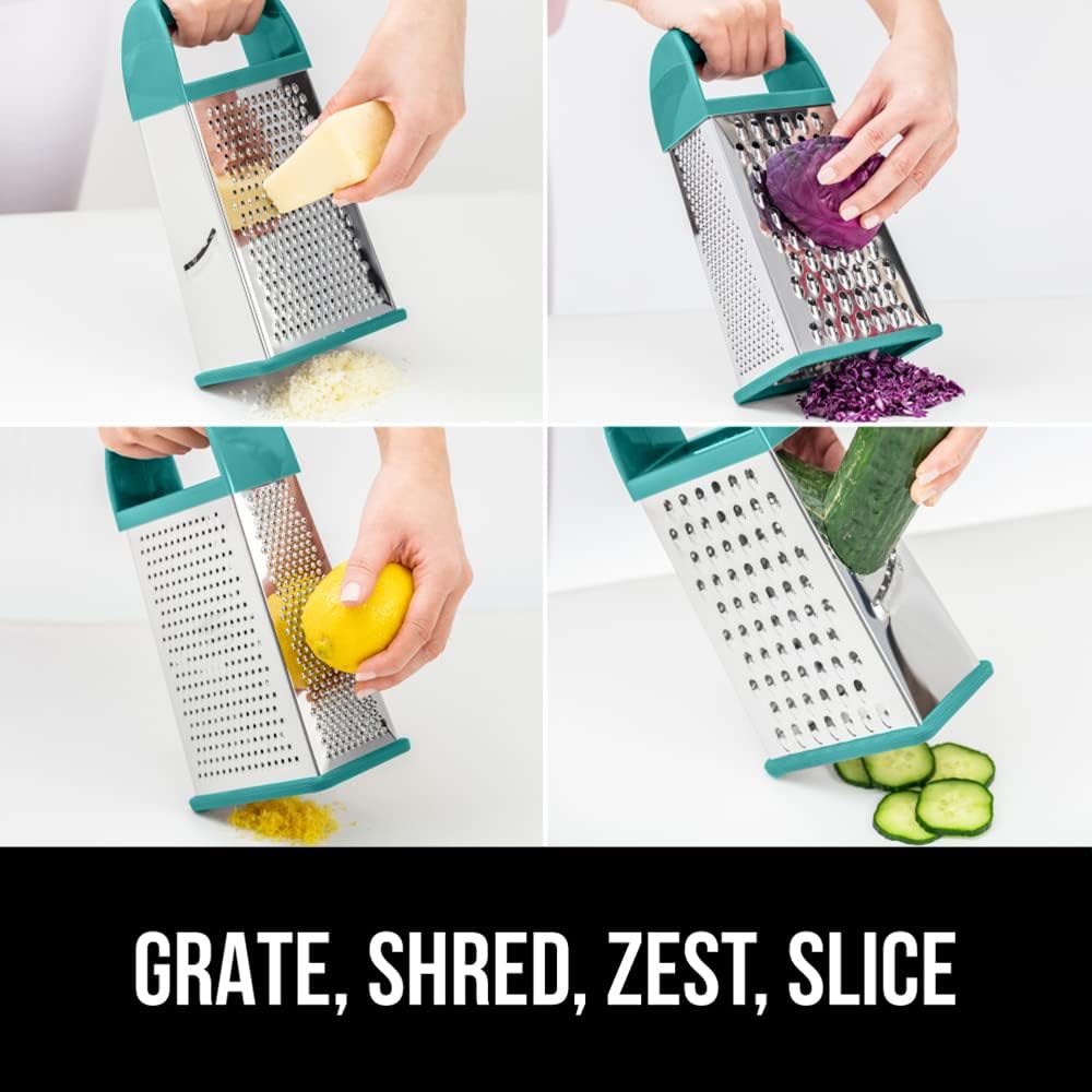 GORILLA GRIP 4-Sided 100% BPA-Free Cheese Grater With Container, Stainless Steel Box Graters, Parmesan Shredder, Grate Cheeses, Shred Veggies, Slip Resistant Handle, Dishwasher Safe Zester, Turquoise - Culinary Roots