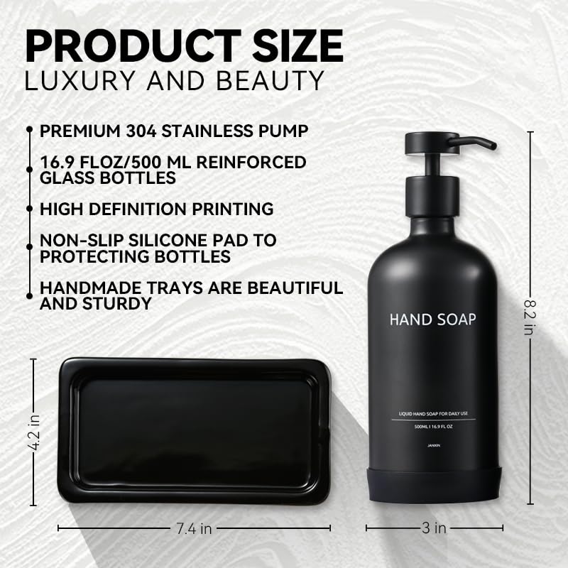 Glass Kitchen Soap Dispenser Set with Ceramic Tray
