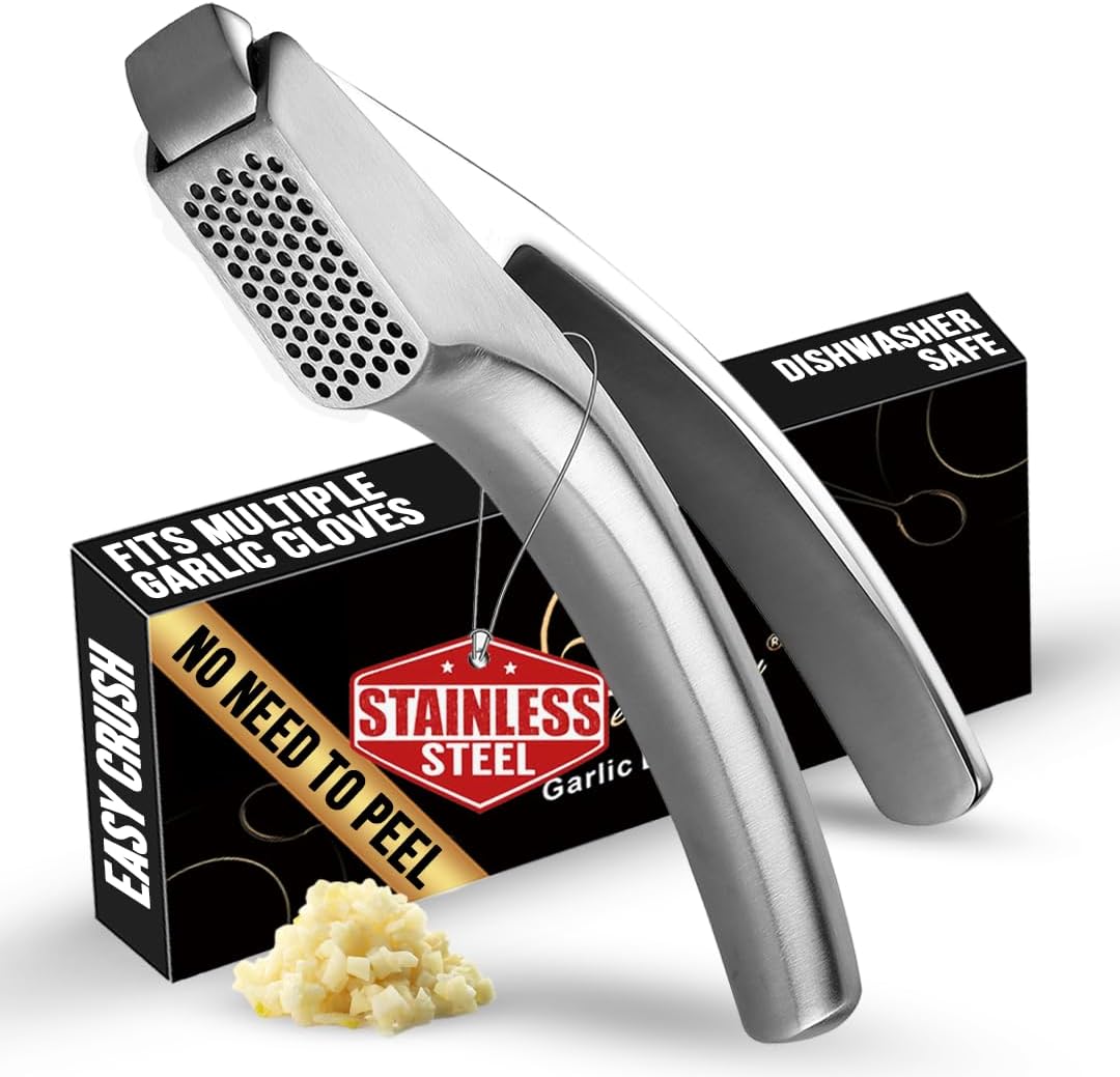 No Peeling Required Garlic Press Stainless Steel with Detachable Handle for Fine Mincing-Premium Garlic Mincer Tool, Rust-Proof, Easy to Clean, Dishwasher Safe Garlic Crusher with Lifetime Replacement - Culinary Roots