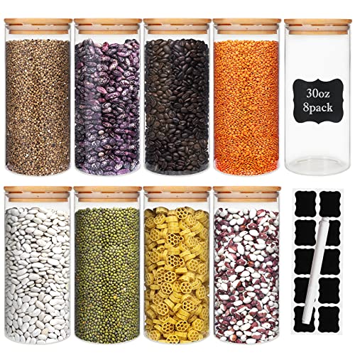 8 Pack 30 oz Glass Jars with Airtight Bamboo Lids for Kitchen (8 Count)
