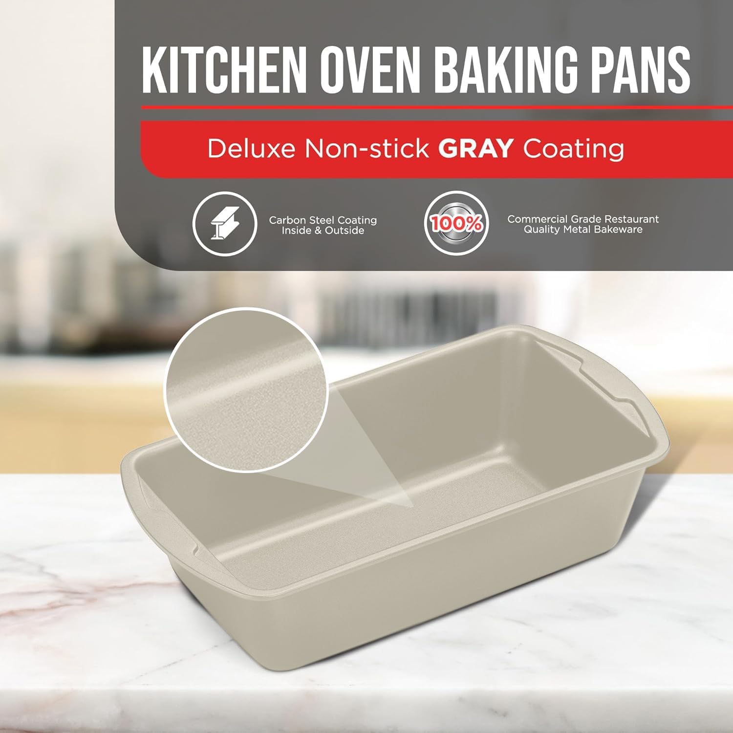 Nonstick Loaf Pan Set Pack of 2, 10.2" & 11" Large Baking Bread Pan, Oven Safe Up to 450°F, PFOA, PFOS, PTFE Free, Space Saving Stackable Design, Stain Resistant, Dishwasher Friendly, White Marble - Culinary Roots