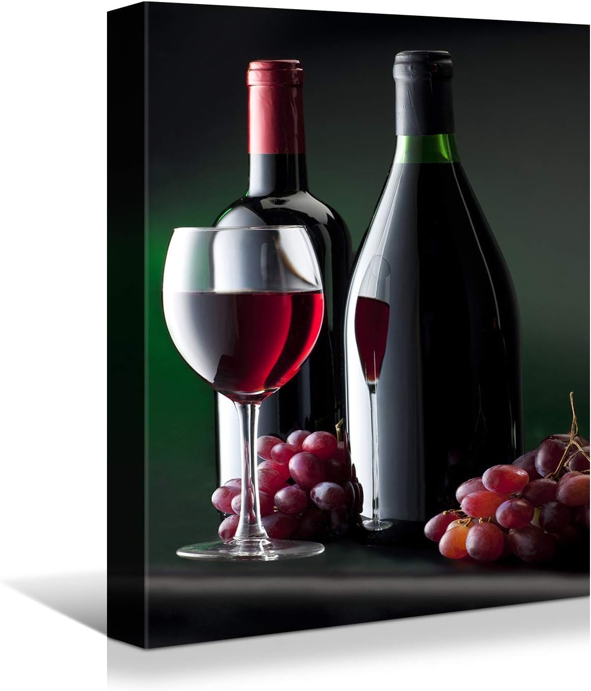 Looife Kitchen Wine Bottle Canvas Wall Art, 24x36 Inch Gallery Wrapped Red Wine with Grapes Picture Prints Wall Decor, Modern Art Deco for Dining Room and Bar Wall Decoration