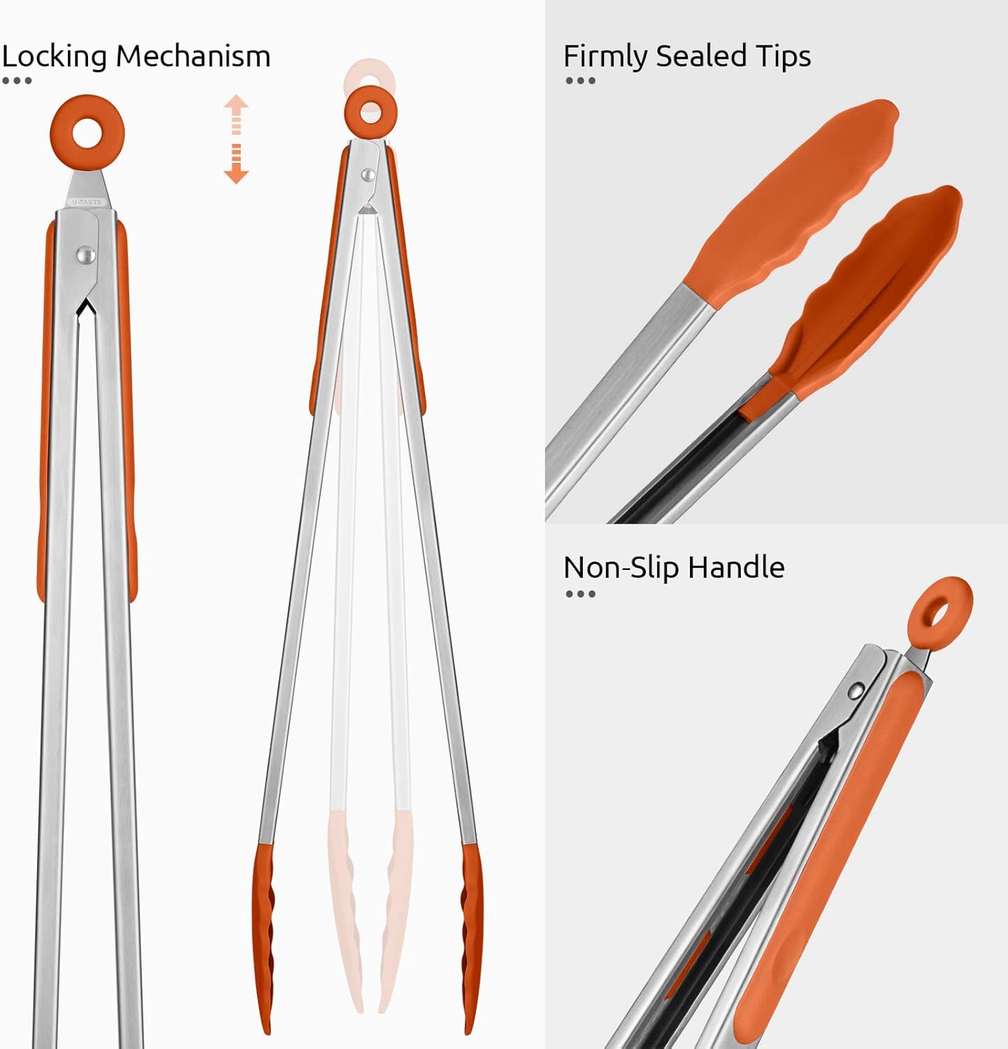 600ºF Heat Resistant Kitchen Tongs: U-Taste 16 inch Extra Long Large Silicone Cooking Tong with Sturdy Non Stick Rubber Tips & Non Slip Silicon Coated 18/8 Stainless Steel Handle for Grill BBQ(Orange) - Culinary Roots