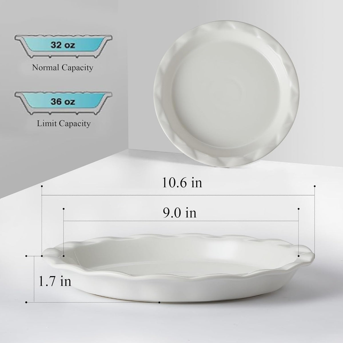 Lareina Ceramic Pie Pans for Baking, 9 Inches Pie Plate for Apple Pie, 36 Ounce Round Baking Dish, Set of 2, Thanksgiving day Gifts for Women, White - Culinary Roots