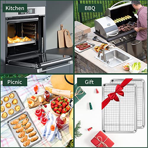 4 PCs Small Baking Sheet With Wire Rack Set [2 Pans + 2 Cooling Racks]