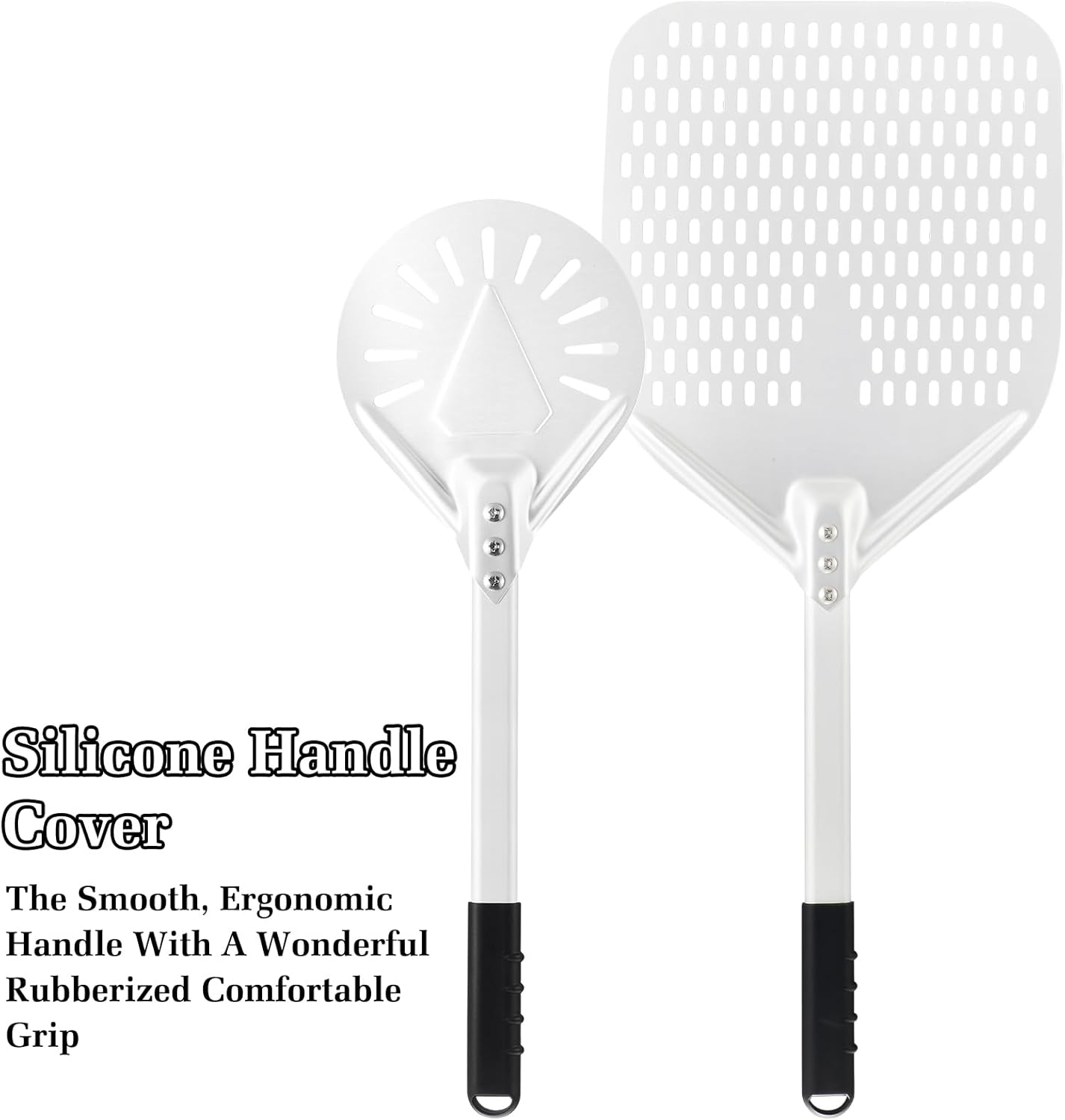 14 Inch + 7 Inch Perforated Pizza Peel Set, Pizza Turning Peel with Metal Handle, Pizza Spatula Paddle for Homemade Pizza Oven Accessories - Culinary Roots