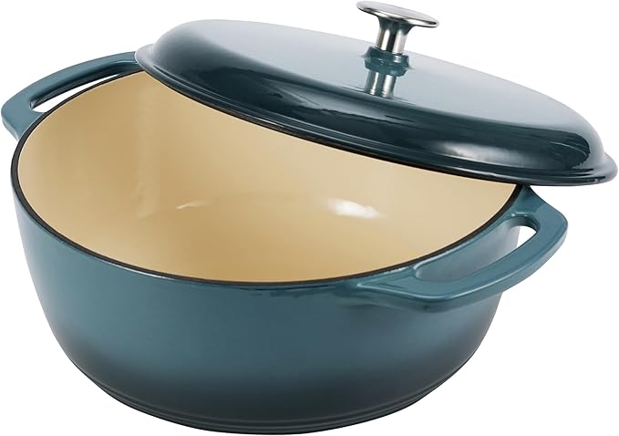 Amazon Basics Enameled Cast Iron Dutch Oven Pot with Lid, Dual Handles, Heavy-Duty, Oven Safe for Stews, Roasting, Round, 7.3-Quart, Gray