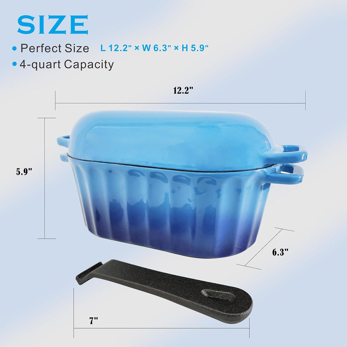 Dutch Oven Enameled Cast Iron Bread Pan with Lid Sourdough Loaf Pans for Baking Bread Large Heavy Oval Bread Dutch Oven with Movable Handle 4 Qt Blue Dishwasher Safe - Culinary Roots