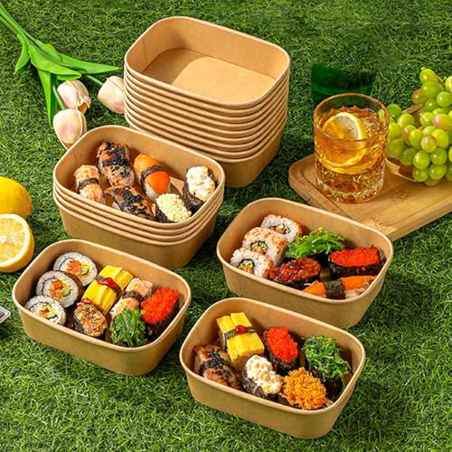 50 Pack 35oz Disposable Kraft Paper Bowls【with Lids and Forks】 (50 Count)