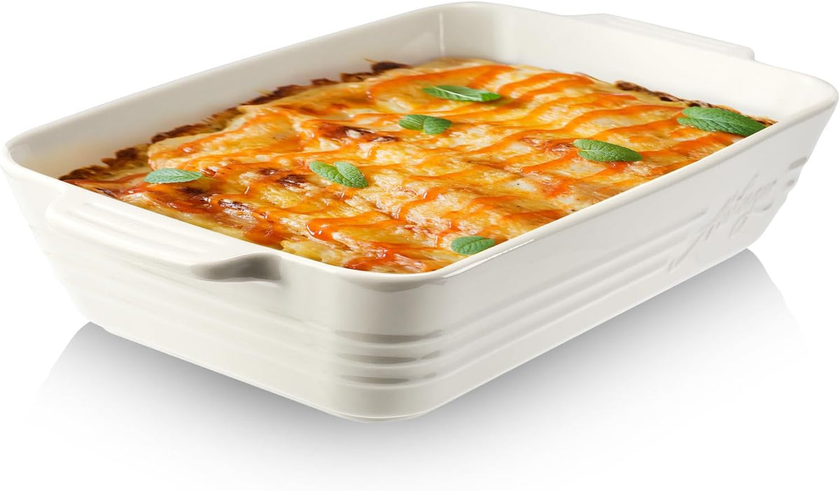 Casserole Dishes for Oven,9x13 Ceramic Baking Dish,4.2 Quarts Large Lasagna Pan with Handles Deep and Large Capacity,Durable Bakeware for Lasagna, Home Decor, Wedding Gift, White - Culinary Roots